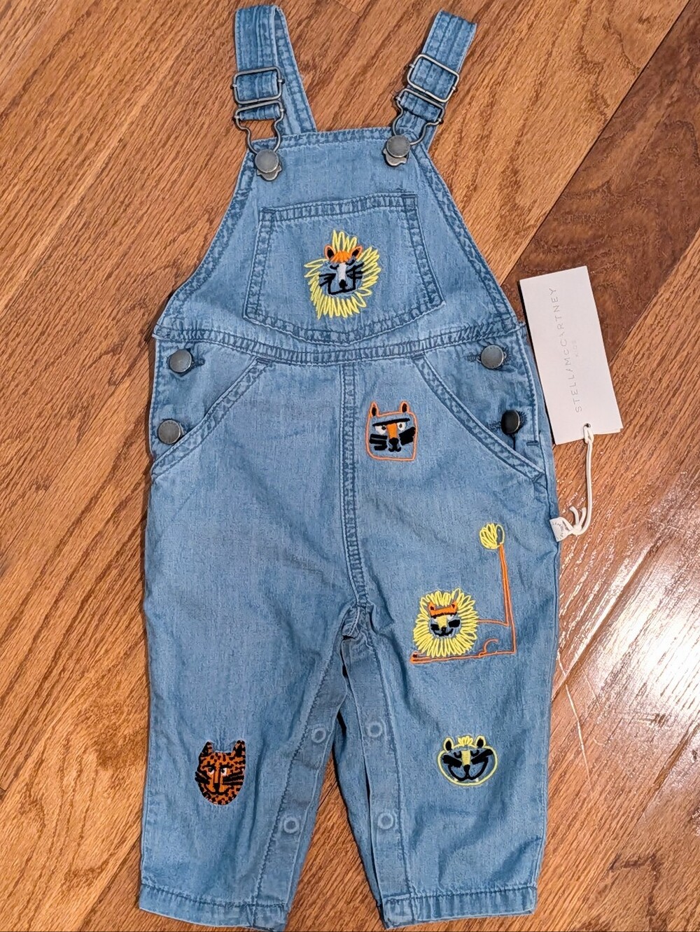 NWT Stella McCartney Kids Chambray Denim Embroidered Overalls - 9 Months